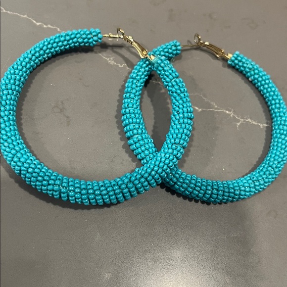 Turquoise Beaded Hoop Earrings - Picture 2 of 2